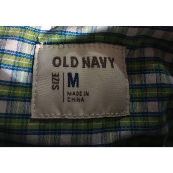 Old Navy Shirt Men's Medium Green White Check Button Front Long Sleeve - Picture 6 of 8